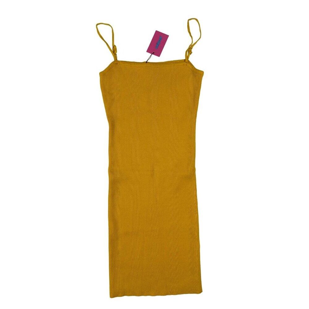 Edikted - Sleeveless Ribbed Bodycon Mini Dress in Mustard Yellow